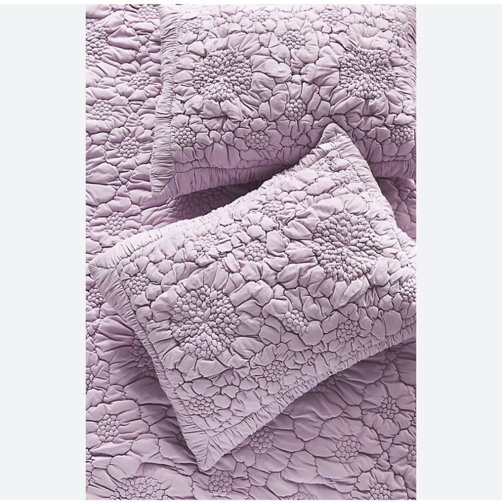 Anthropologie Lavender Purple Pillow EURO Shams Dahlia Cotton Jersey Floral